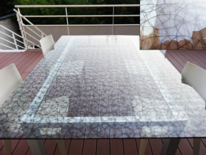 fabric laminated glass table