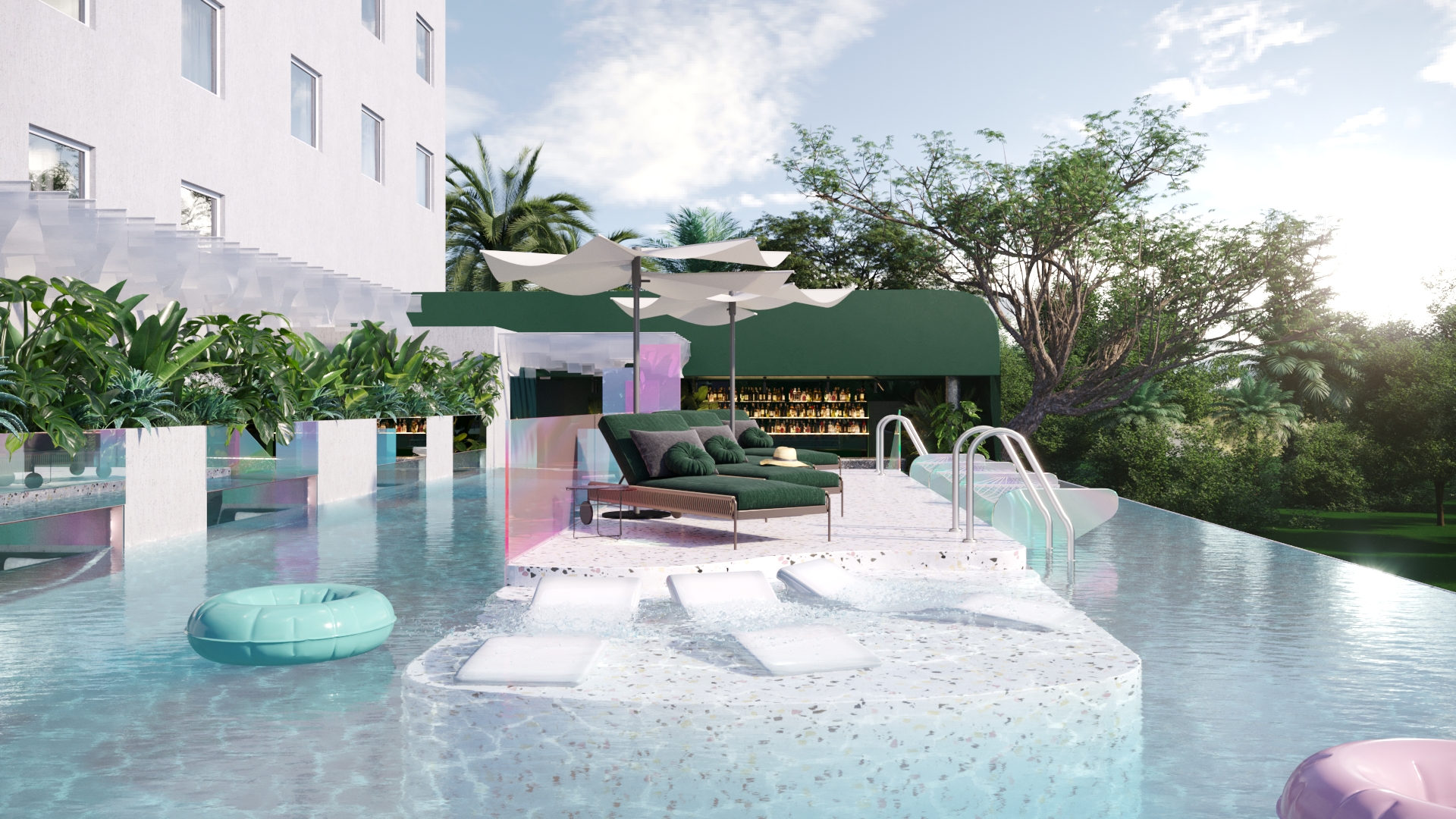 swimming pool glass hotel design