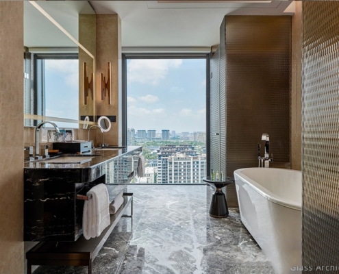 patterned glass shower room